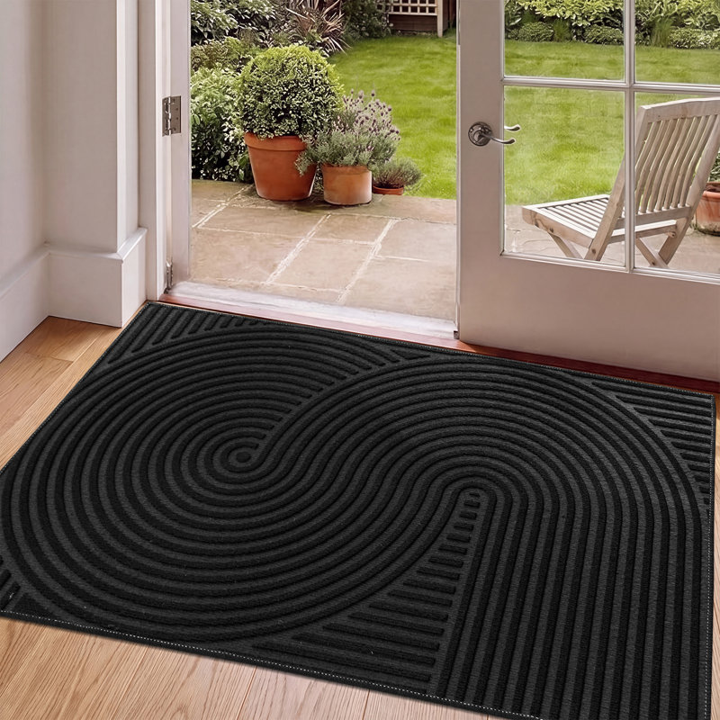 Tapis de porte d'extérieur géométrique antidérapant et résistant aux taches, Black