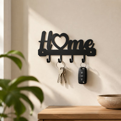 Home Term Metal Wall Hooks Decorative Key Container With 4 Hooks For Entryway Hallway And Home Decor