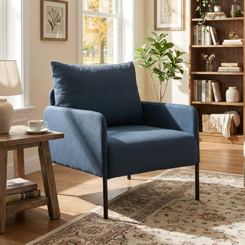 Evrard Upholstered Armchair, Blue 100% Linen