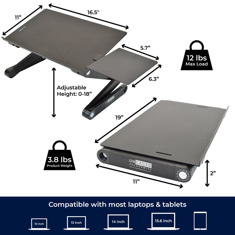 Black Adjustable Aluminum Laptop Stand with Mouse Pad