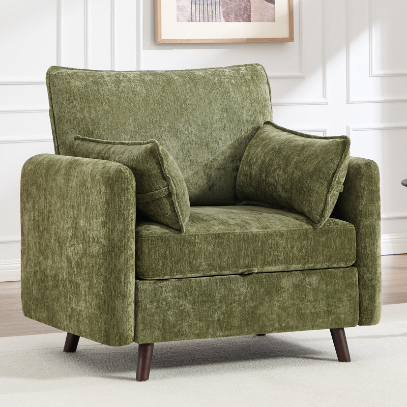 Fauteuil d'appoint rembourré surdimensionné avec rangement dissimulé, Vert