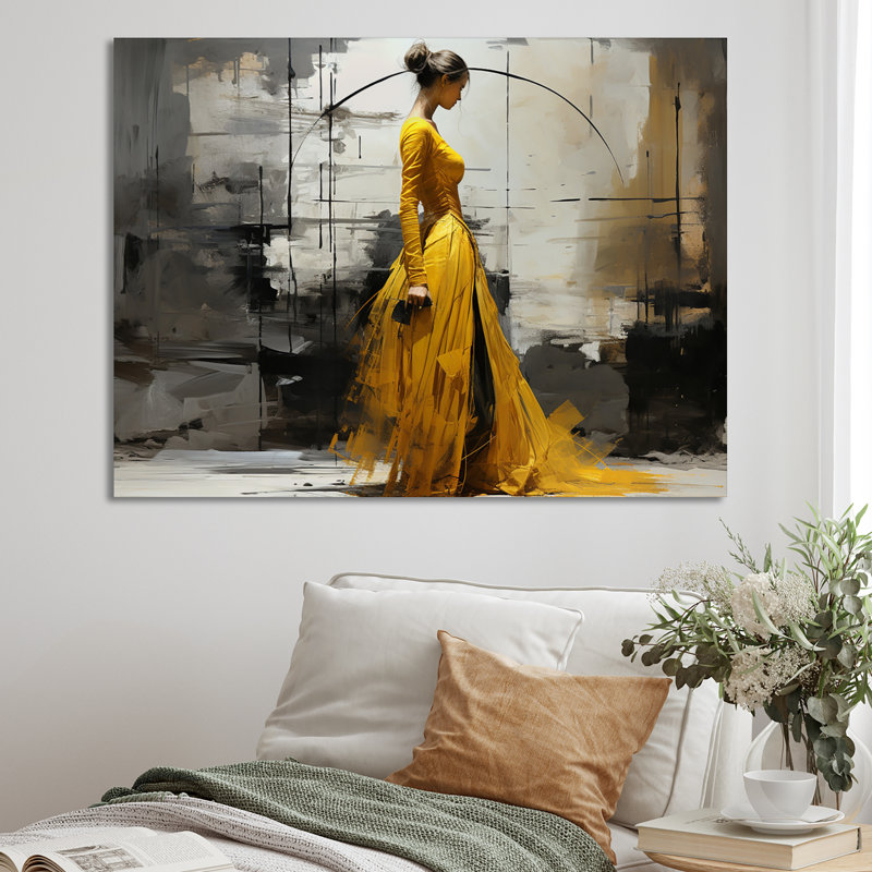 «Love And Desire Yellow Wave Woman Dancer I», reproduction sur toile, H 34 po x l 44 po x P 1,5 po, Toile tendue