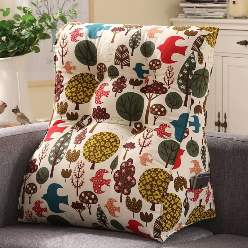 Triangular Backrest Cushion, Beige/Green/Dark Brown Forest