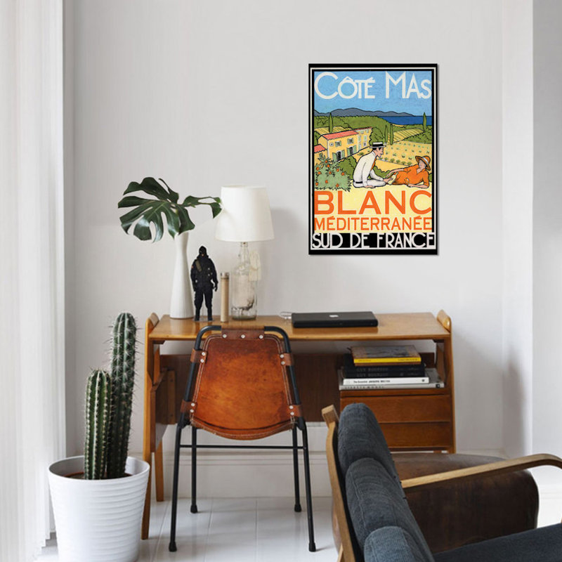 « white méditerranée », affiche rétro sur toile, H 26 po x l 18 po x P 1,5 po, Toile tendue, Pas de tapis