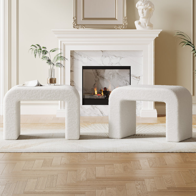 23.62" W Faux Cashmere Vanity Stool, White