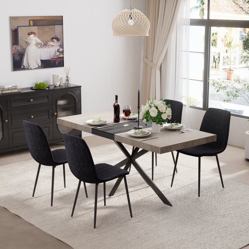 55-70in Rectangle Extendable Dining Table Set, 5, Black