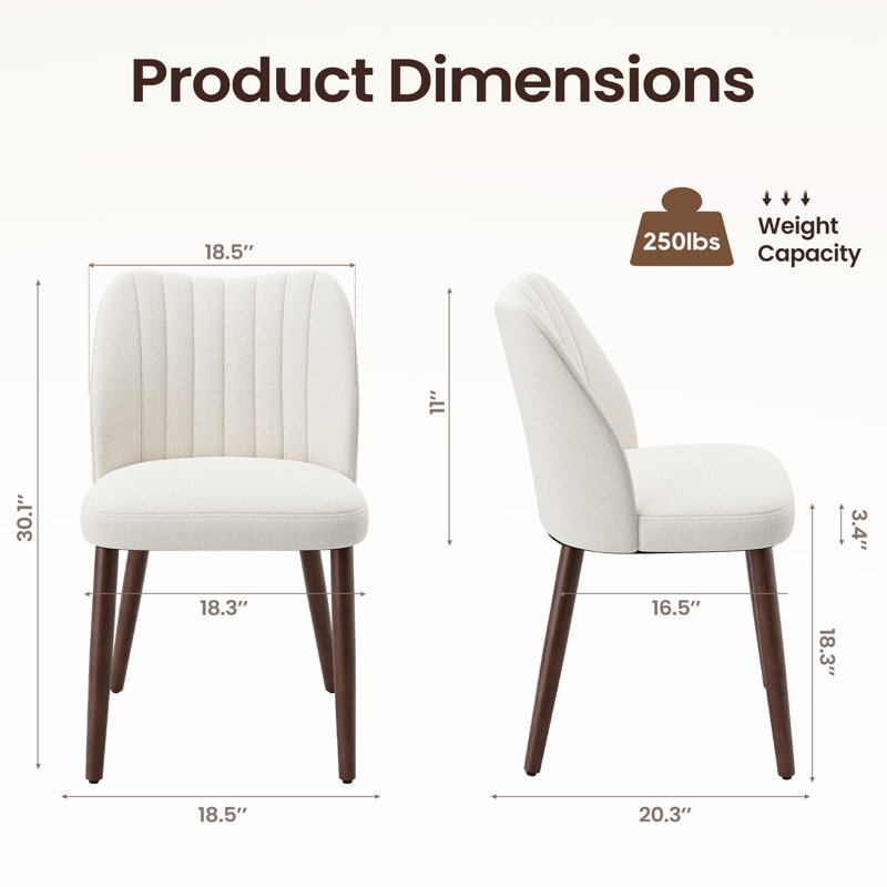 Modern Upholstered Dining Side Chair with Wooden Legs, Beige