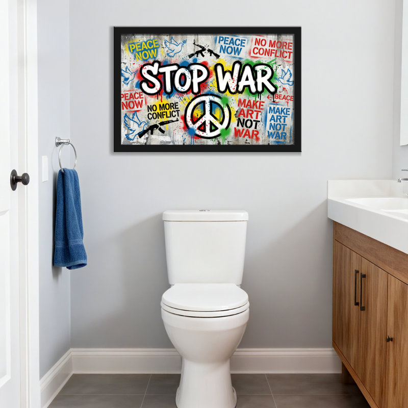 Stop War Peace Now Make Art Not War, H 16 po x l 24 po, Grain de bois clair, Cadre photo unique