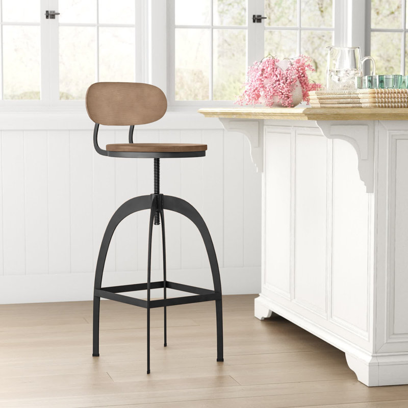 Tabouret de bar à hauteur ajustable Dylann, Noir / brun moyen
