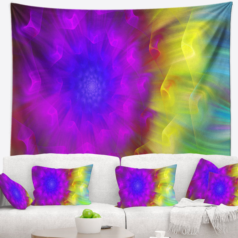 Tapisserie florale mauve à motif de pissenlits, H 68 po x l 80 po