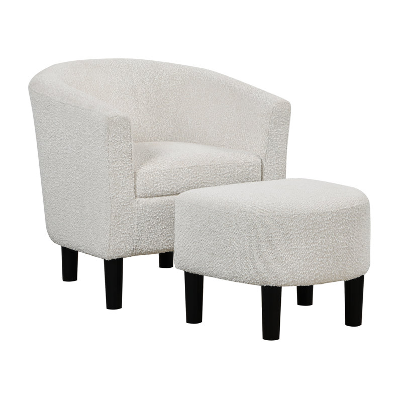 Anges Upholstered Barrel Chair with Ottoman, Oatmeal Boucle