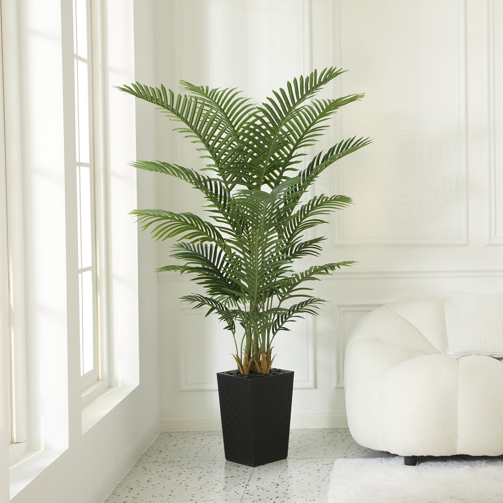 Aliza UV Resistant Artificial Palm Tree, Faux Palm Tree with Decorative Base for Indoor Outdoor, 72" H x 24" W x 24" D, Black
