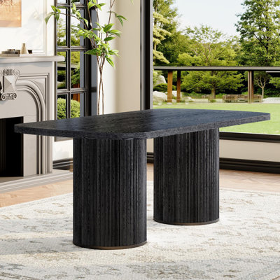 79'' Dining Room Table For 6-10,black Dining Table With Rounded Fluted Bases