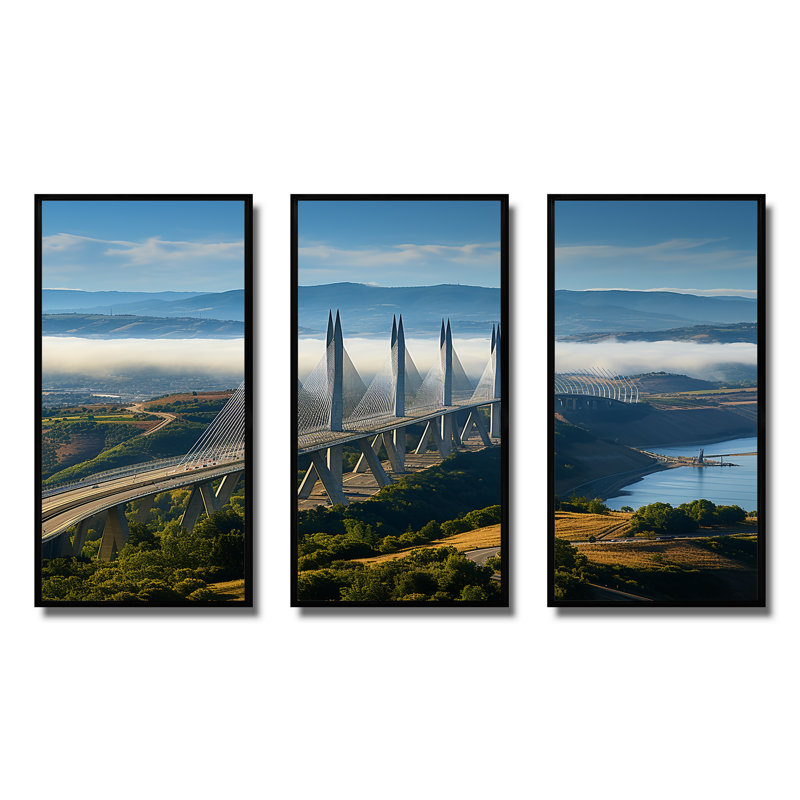 «Blue Viaduct Bridge Sunrise In Italy I», art mural, Cadre flottant noir, H 28 po x l 36 po x P 1 po