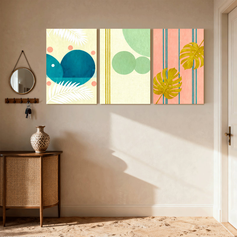 «Contemporary Boho Tropical Leaves», ensemble de 3 reproductions d'art sur toile, H 18 po x l 36 po