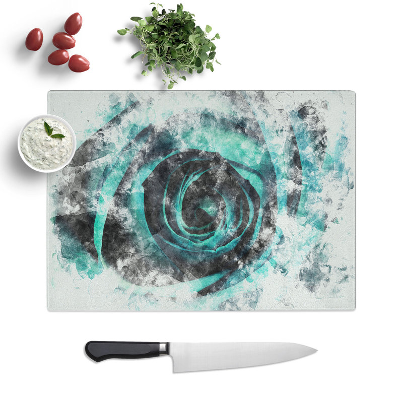 Tempered Glass a Rose Watercolour Chopping Board, 28.5 cm x 39 cm