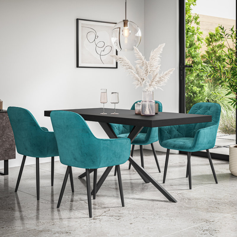Agretha Dining Set, Black/Black/Blue