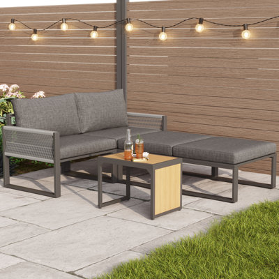 2-4 Seater Modular Outdoor Set With Dual-use Plastic Wood Table & Pe Rattan
