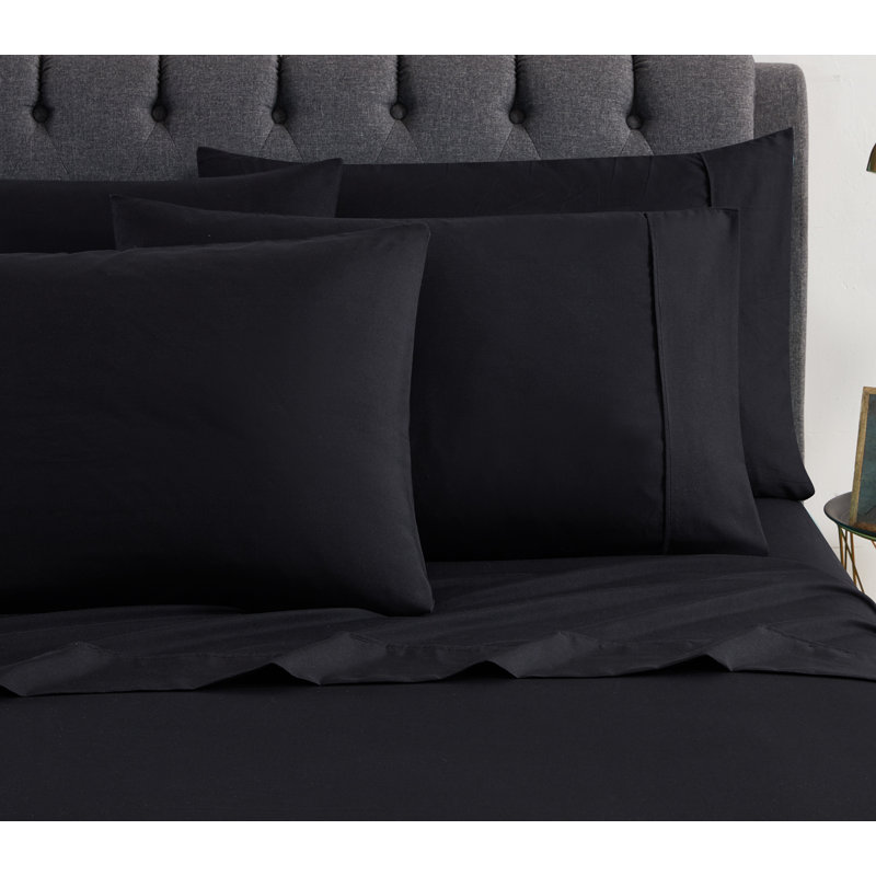 Microfiber Percale Sheet Set, Full Sheet Set + Fitted Sheet + 2 Pillowcases, Black