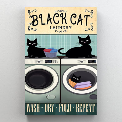 «Black Cat Laundry 2», impression rectangulaire 1 pièce sur toile «Black Cat Laundry 2»
