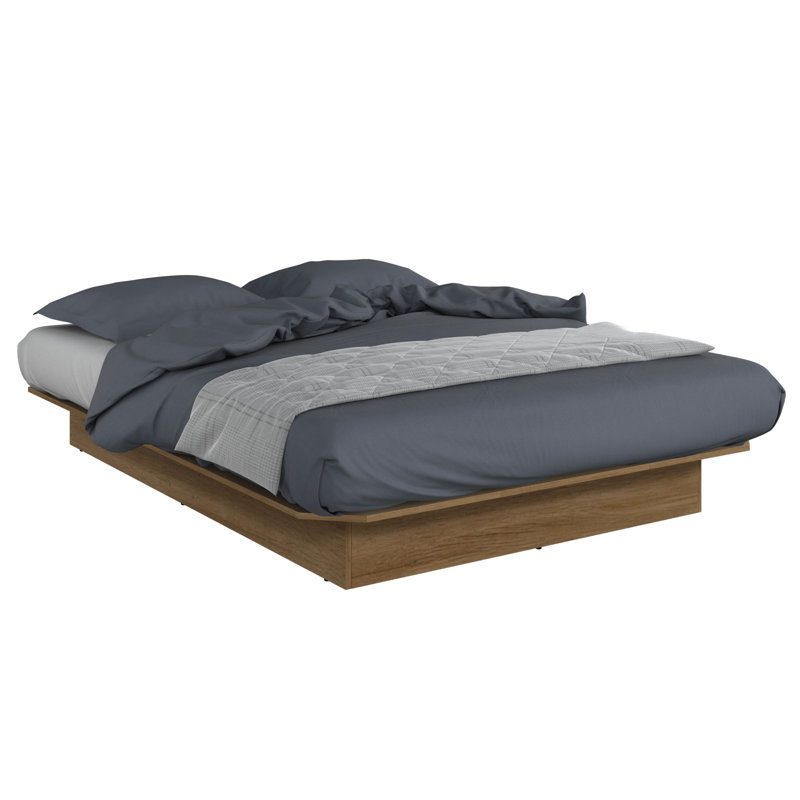 Lit plateforme Suad - Assemblage facile, aucun sommier requis, Grand lit, Brun