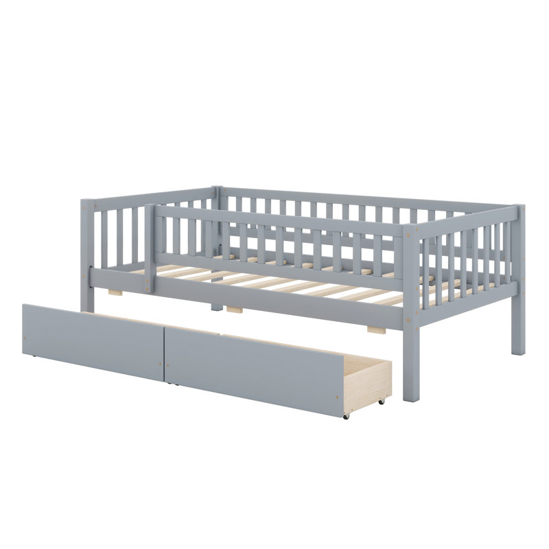 Daybed Wood Bed With Two Drawers, Gray, Twin