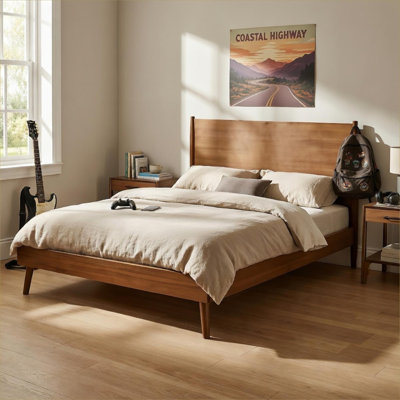 Lit plateforme en bois d'acacia massif pleine grandeur de style Mid-Century pour chambres résidentielles