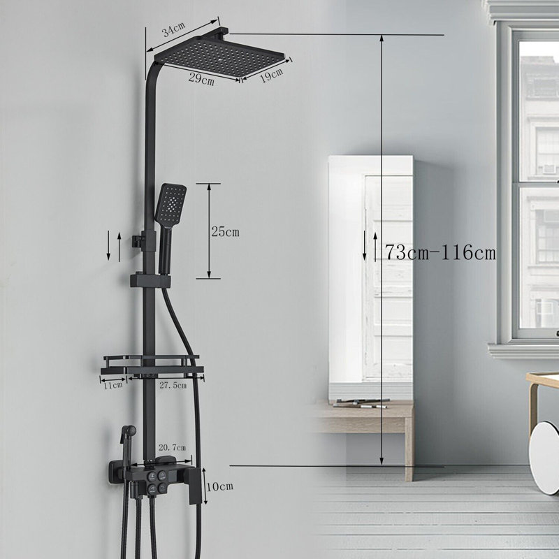 Système complet de robinet de douche, Noir mat