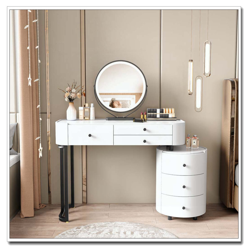 Coiffeuse moderne avec miroir amovible et table d'appoint rotative