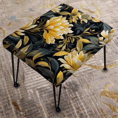 Yellow And Blue Tropical Floral Pattern - Tropical Rectangle Ottoman