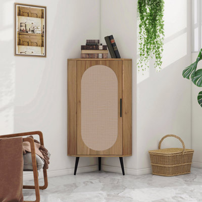 Armoire de coin autoportante en rotin avec plateau de table