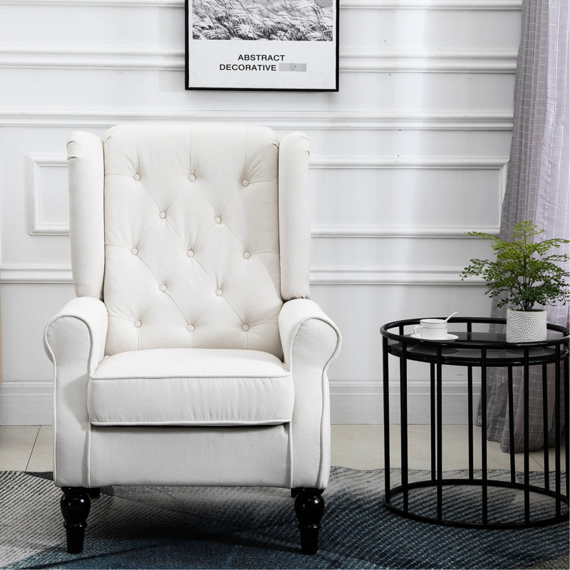 Siège élégant, blanc crème, rehaussant le décor de la pièce, fauteuil blanc crème avec capitonnage profond, pieds, pour la maison