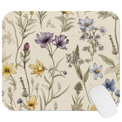 Botanical Dreaming of Wildflowers I Cottage & Cottagecore Gaming Cute Office Laptop Desk Pad Gift Mat Square Rectangle Non-Slip Mousepad