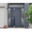 Porte d'entrée extérieure prémontée en acier Cynex 6777 grise, avec 2 fenêtres latérales et supérieures, inserts en acier inoxydable, style moderne, peinte, dimensions : L 14 + 36 + 14 x H 80 + 16, ouverture à droite vers l'extérieur.-93484038-93484020-93484016