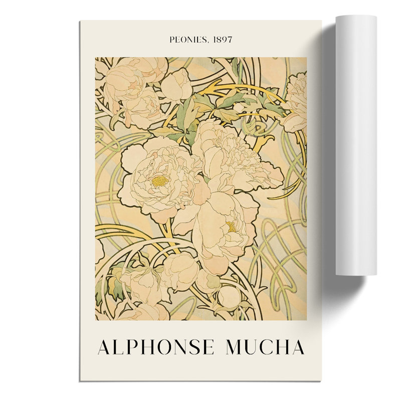 Peonies Print by Alphonse Mucha - Frameless Print, 59cm H x 42cm W x 0.1cm D