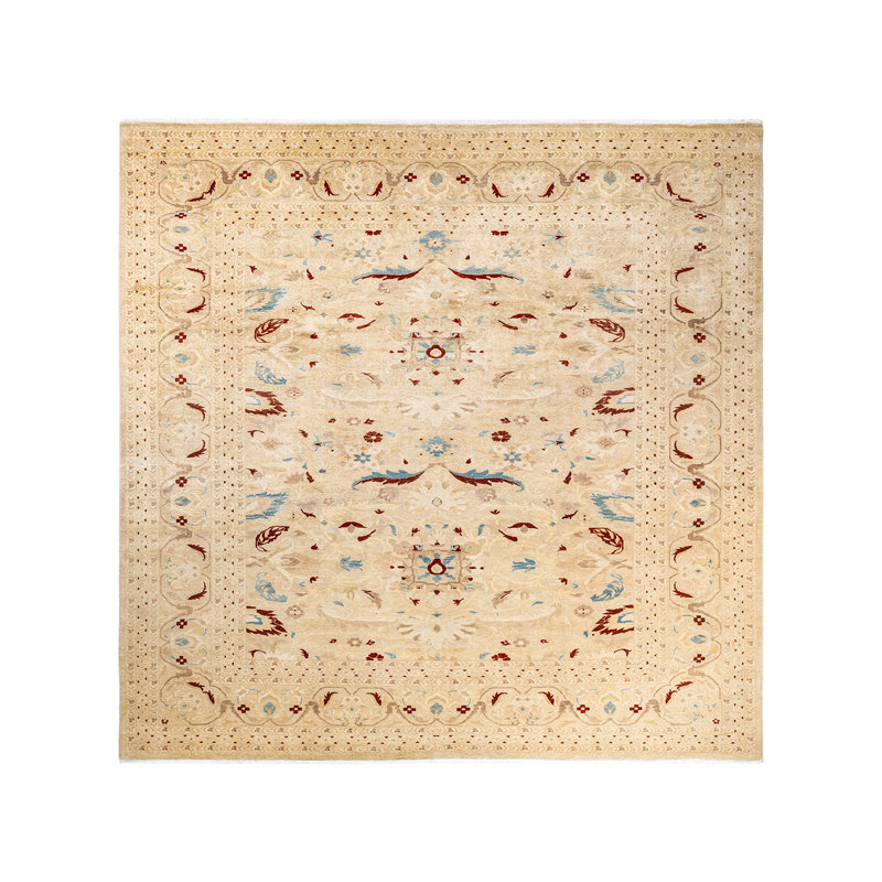 Tapis ivoire noué à la main unique 9 pi 1 po x 11 pi 4 po Vanyu Eclectic