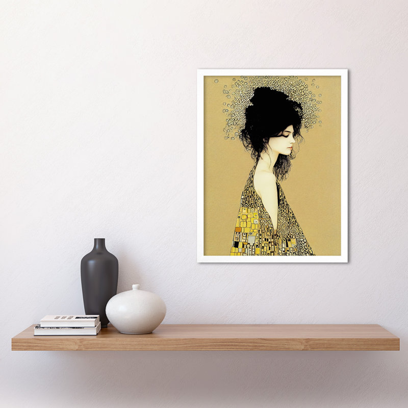 Klimt Style Woman Multicoloured Shawl - Print, 43cm H x 33cm W x 2cm D, White Framed Unframed