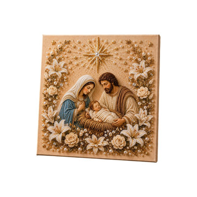 a illustration Holy Family Sacred Heart Kit For Adults Religious Bead Art DIY Crystal Rhinestone Canvas Set Catholic  Wall Decor Pearl Bead
