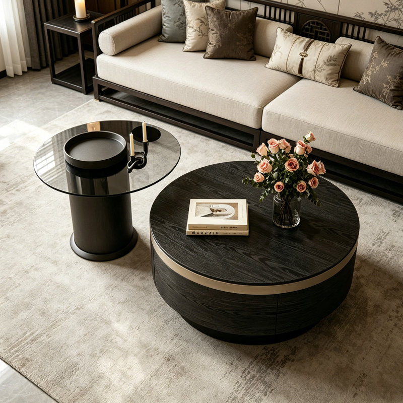 Tables basses avec rangement Towanda, H 12,99 po x L 27,55 po x l 27,55 po, Noir/gris