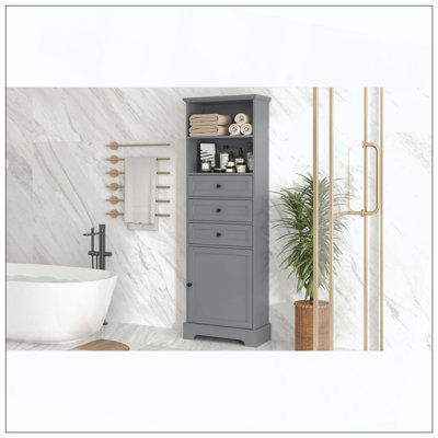 Tall Storage Cabinet 3 Drawers Adjustable Shelves Multi-Scene