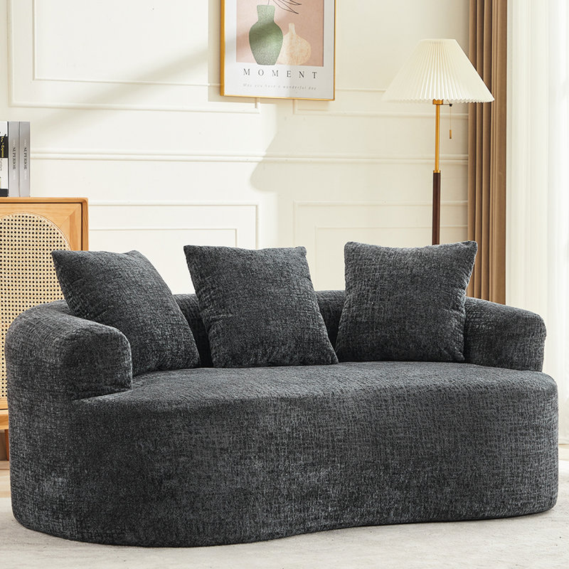 Canapé incurvé, petit modèle en chenille avec 3 coussins, idéal pour appartement, gris, mousse mémoire, sans montage, assise profonde, soutien en mousse, assemblage facile, tissu résistant aux animaux