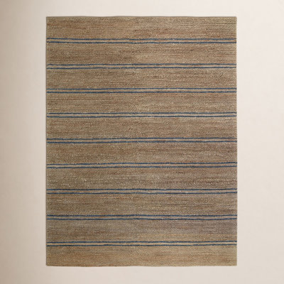 Beamond Brown Blue Hand-Woven Striped Jute Rug