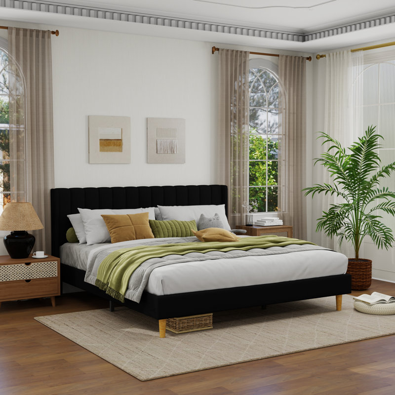 Sutter Upholstered Wingback Bed, King, Black