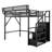Full Size Metal Loft Bed with Stairs, Storage Shelves & Wardrobe, High Loft Bed for Kids & Teens, Black-937507347