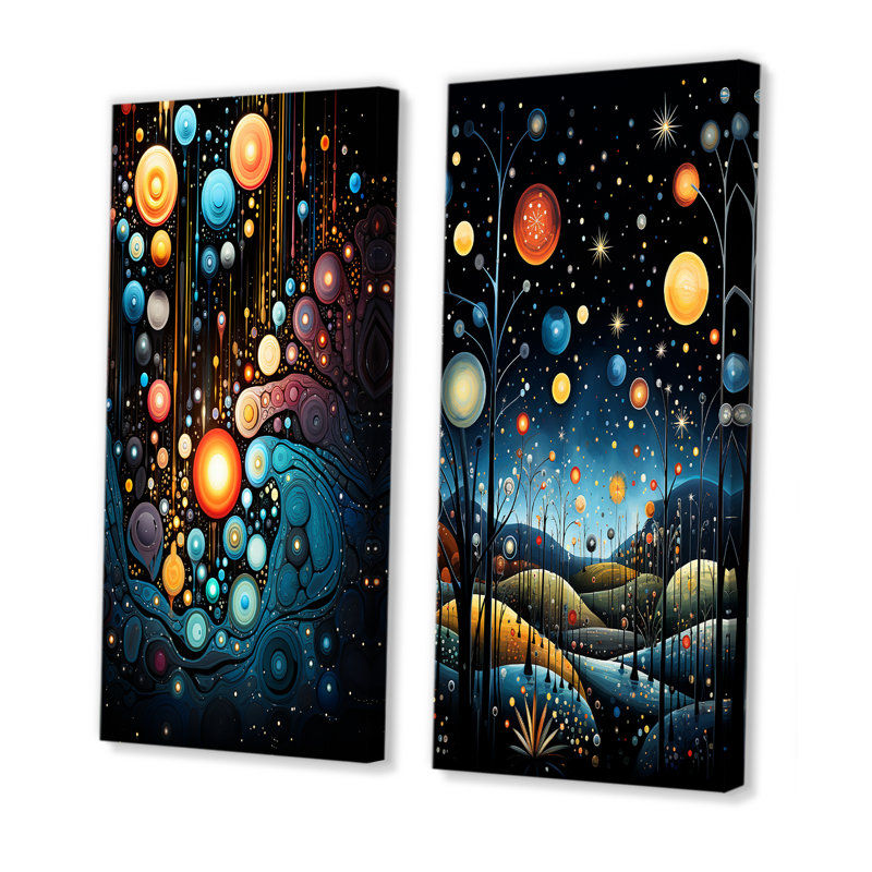Cosmic Planets Dreams Landscape II - Fantasy, ensemble de 2 impressions sur toile, Toile tendue, H 28 po x l 25 po