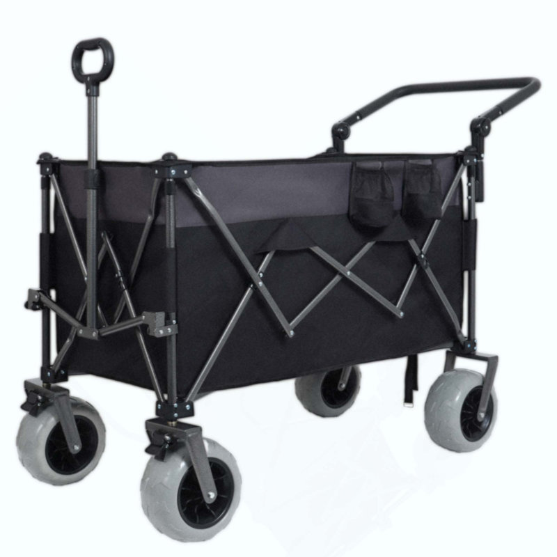 Chariot pliant multifonctionnel à roulettes avec poignée rotative et poignées de plage 9 po x 4 po pour camping et plage - 300 L très résistant, grande capacité pour le transport, l'épicerie et l'extérieur
