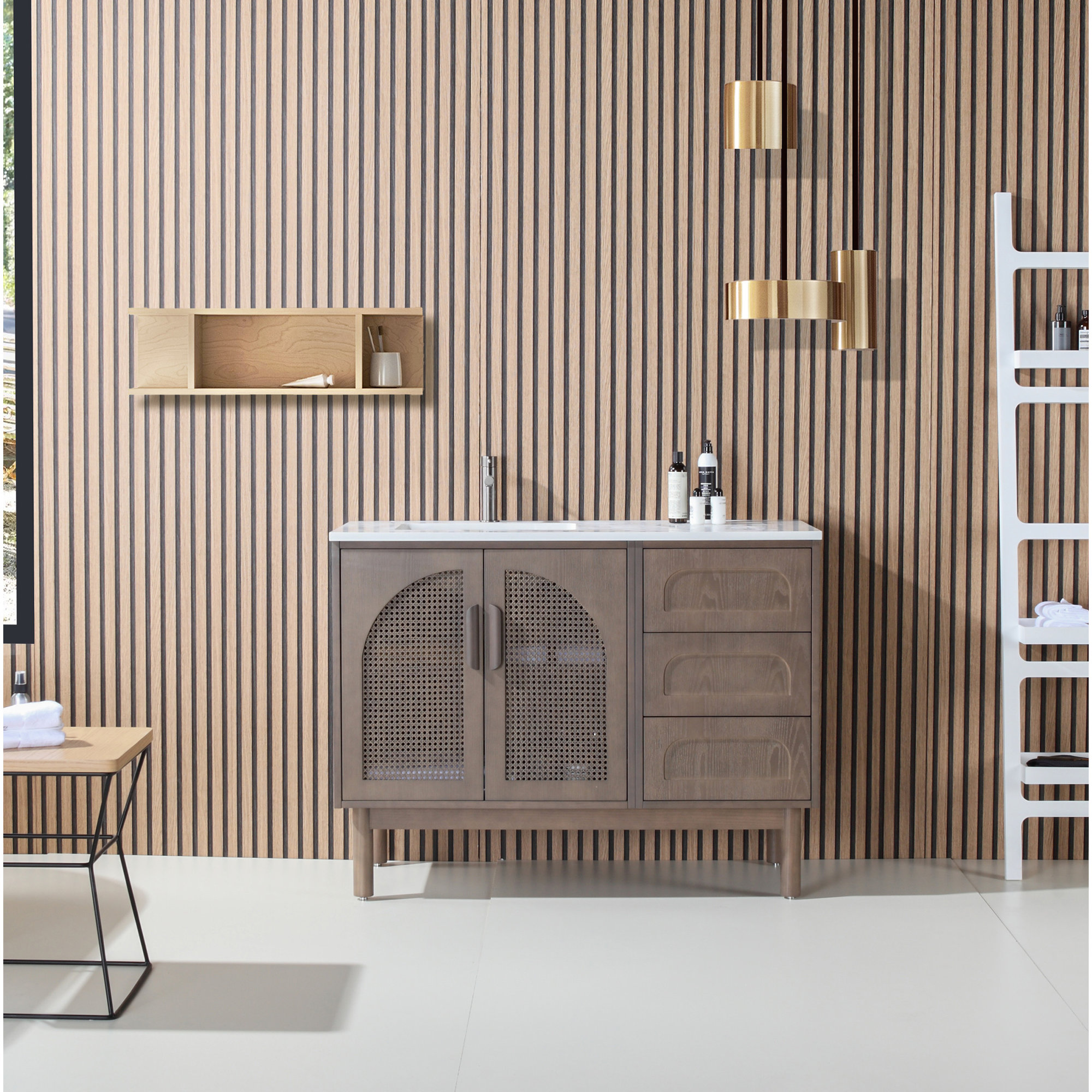 Emir 47.24'' Single Bathroom Vanity with Quartz Top, Chestnut Oak