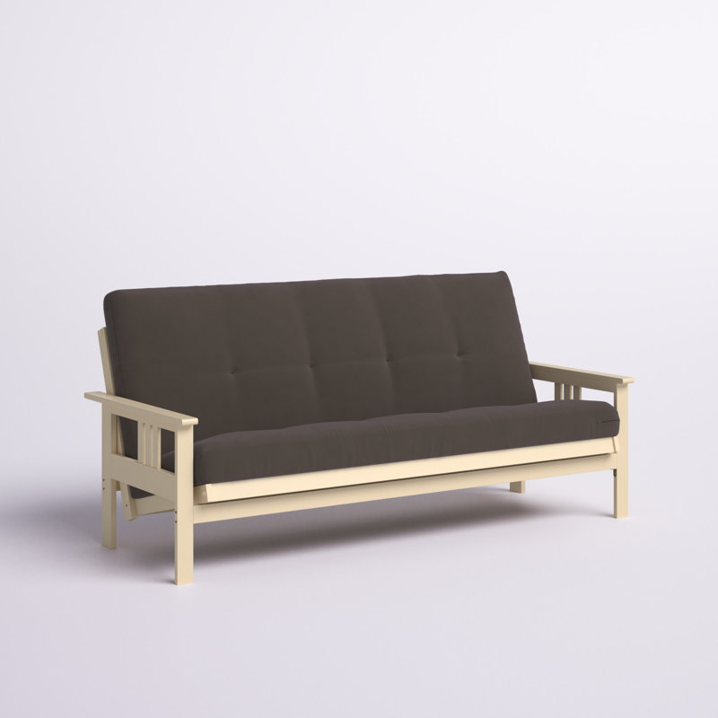 Lakel Full-Size Futon Frame Includes 6" Innerspring Mattress, Antique White, Gray Polyester