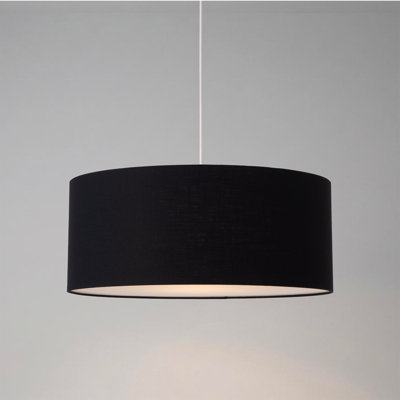 Stretch Pendant, Black Linen Shade, Satin Nickel