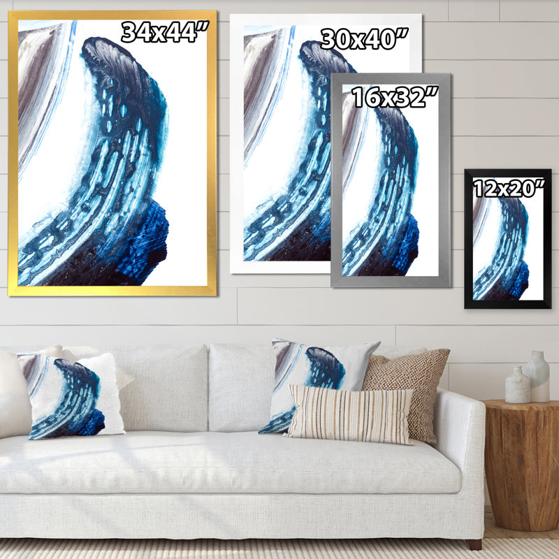 Bleu et rayures noires brossées - reproduction sur toile, Toile blanche avec cadre d'angle fermé, H 40 po x l 30 po